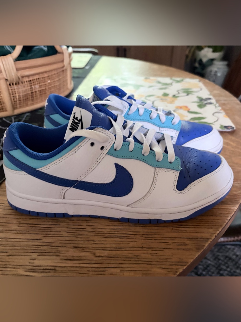 Custom Nike Air Force 1 Low-Top Sneakers in White, Royal Blue and Teal